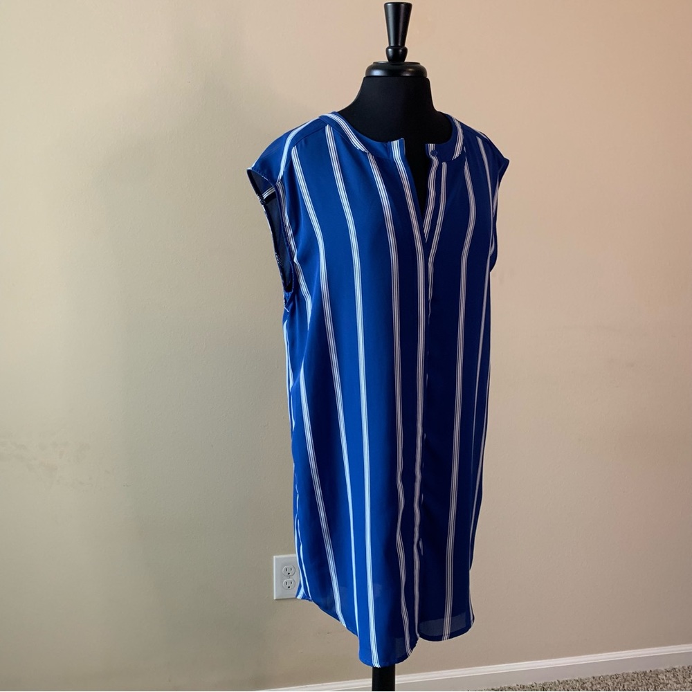BB Dakota Dress Blue Striped Large Shift Shirtdress NWT - Picture 3 of 12